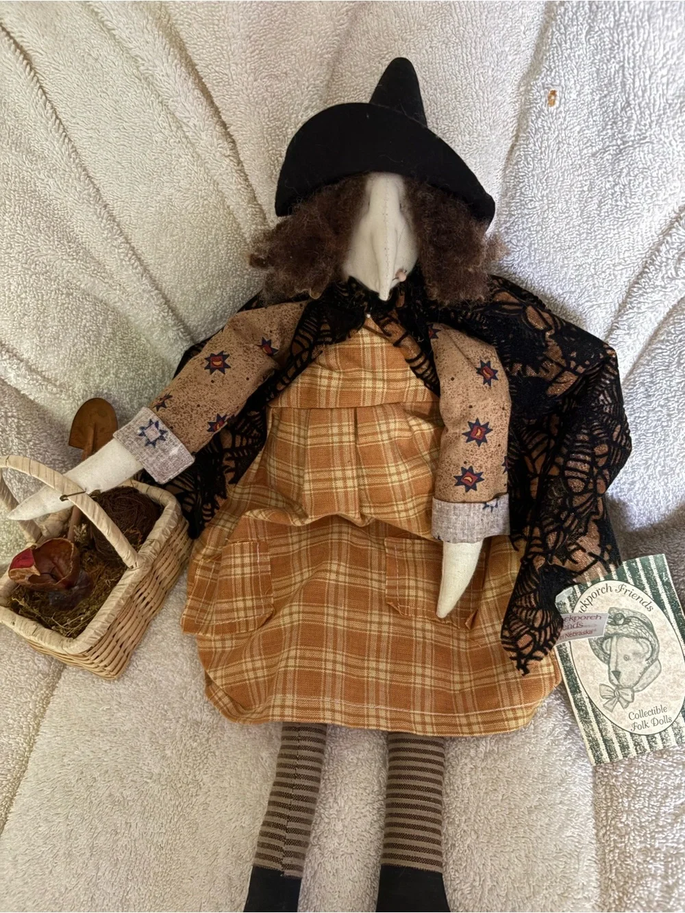 Back Porch Friends Collectible Witch with  basket, cobweb cape, & nice details.